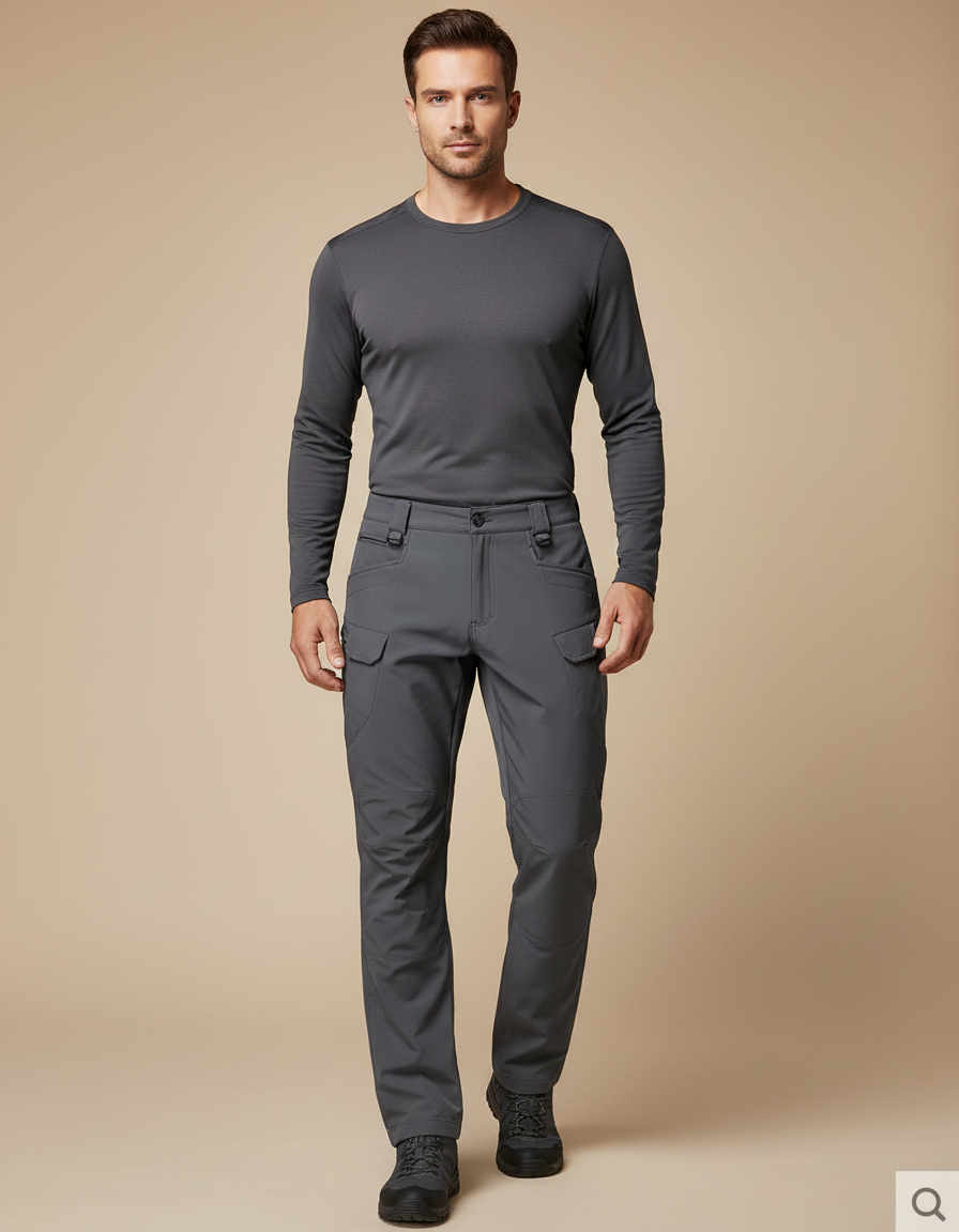 Pantalon Randonnée Gris Cargo Tactique Homme Ajusté - Polyester
