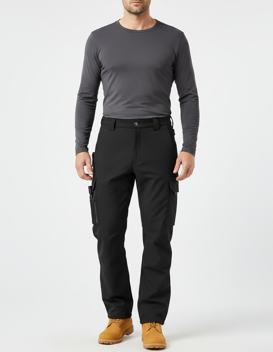 Pantalon Randonnée Noir Cargo Multipoches Homme Durable - Polyester