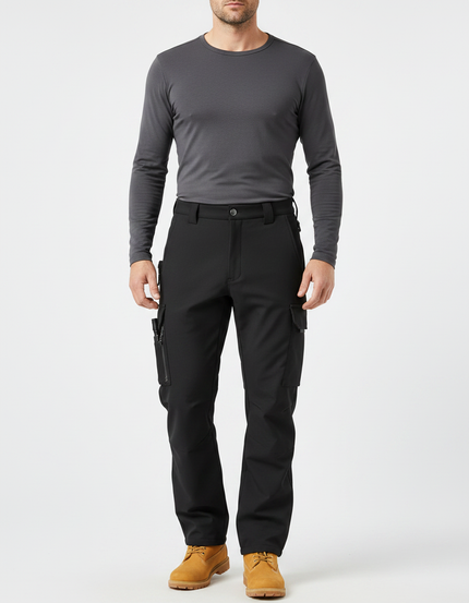 Pantalon Randonnée Noir Cargo Multipoches Homme Durable - Polyester