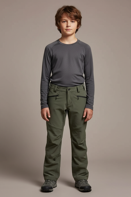 Pantalon Randonnée Vert Enfant Coupe Droite Confortable - Kaki Polyester