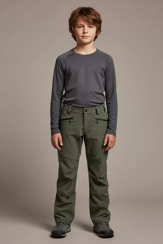 Pantalon Randonnée Vert Enfant Coupe Droite Confortable - Kaki Polyester