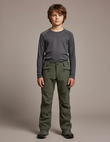 Pantalon Randonnée Vert Enfant Coupe Droite Confortable - Kaki Polyester