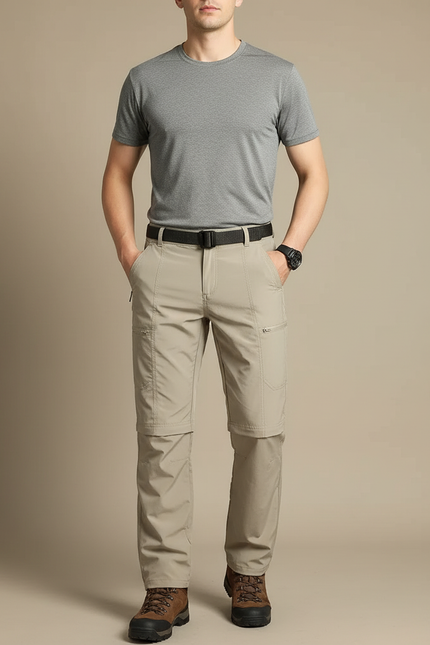 Pantalon Randonnée Convertible Beige Léger Détachable Homme - Polyester