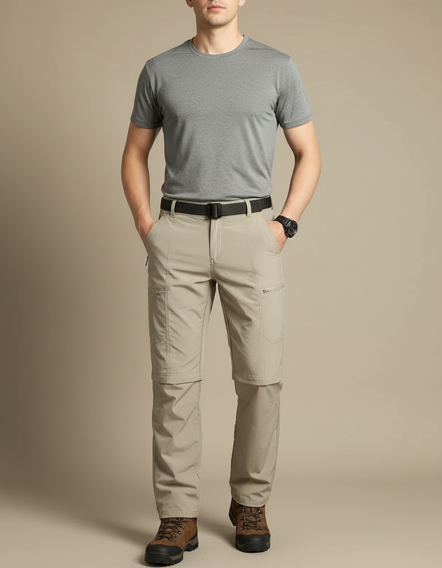 Pantalon Randonnée Convertible Beige Léger Détachable Homme - Polyester