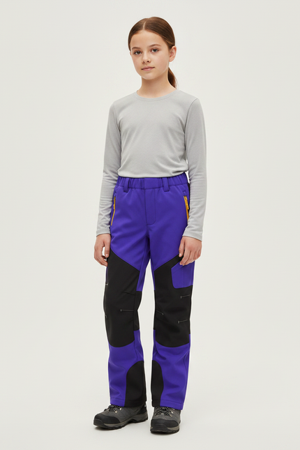 Pantalon Randonnée Violet Noir Imperméable Enfant Hiver - Polyester