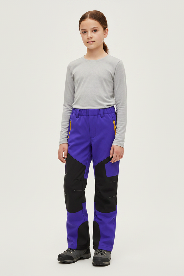 Pantalon Randonnée Violet Noir Imperméable Enfant Hiver - Polyester