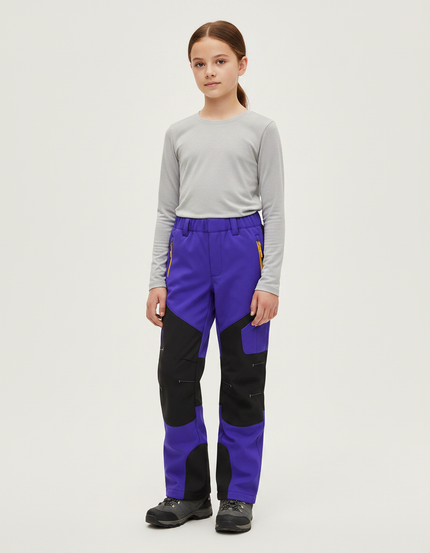 Pantalon Randonnée Violet Noir Imperméable Enfant Hiver - Polyester