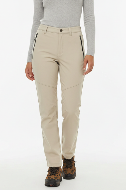 Pantalon Randonnée Beige Imperméable Doublé Polaire Femme - Polyester