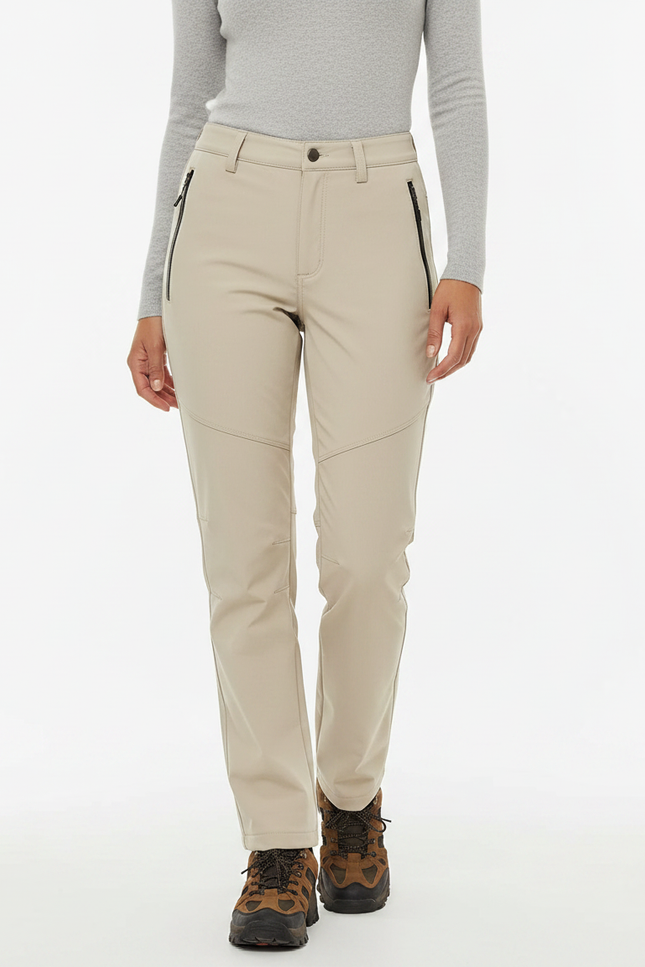 Pantalon Randonnée Beige Imperméable Doublé Polaire Femme - Polyester