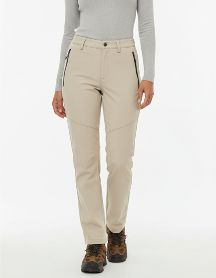 Pantalon Randonnée Beige Imperméable Doublé Polaire Femme - Polyester