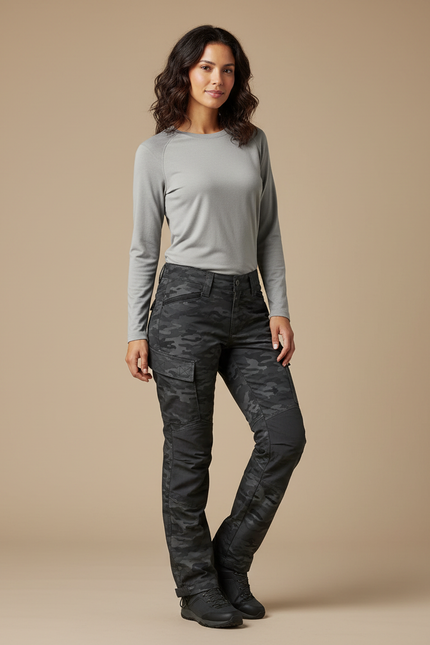 Pantalon Randonnée Camouflage Gris Femme Cargo Robuste - Toile