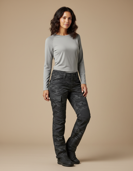 Pantalon Randonnée Camouflage Gris Femme Cargo Robuste - Toile