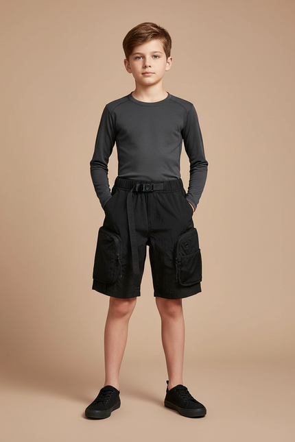 Pantalon Randonnée Noir Cargo Multi-poches Garçon Léger - Polyester