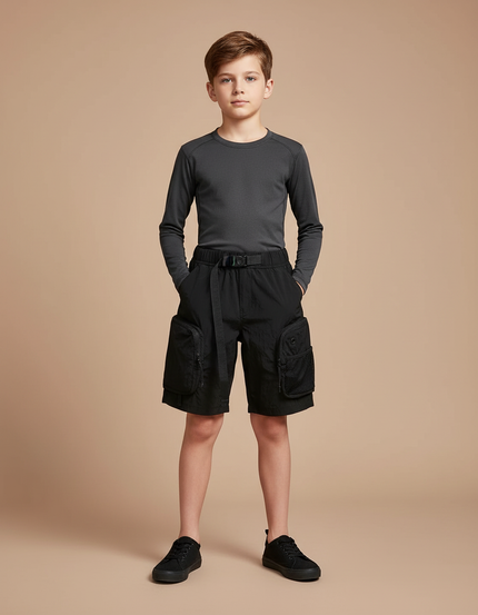 Pantalon Randonnée Noir Cargo Multi-poches Garçon Léger - Polyester