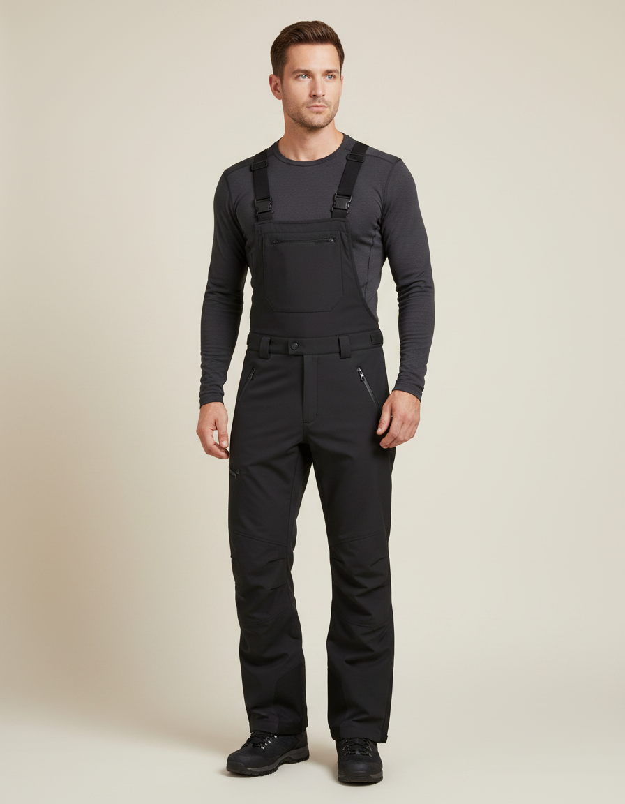 Pantalon Randonnée Noir Bretelles Imperméable Hiver Homme - Polyester