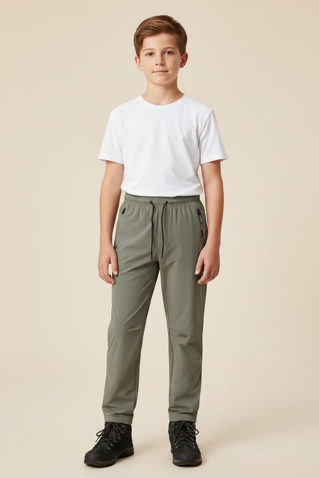Pantalon Randonnée Garçon Vert Kaki Léger Respirant - Polyester