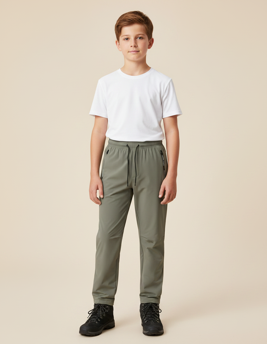 Pantalon Randonnée Garçon Vert Kaki Léger Respirant - Polyester