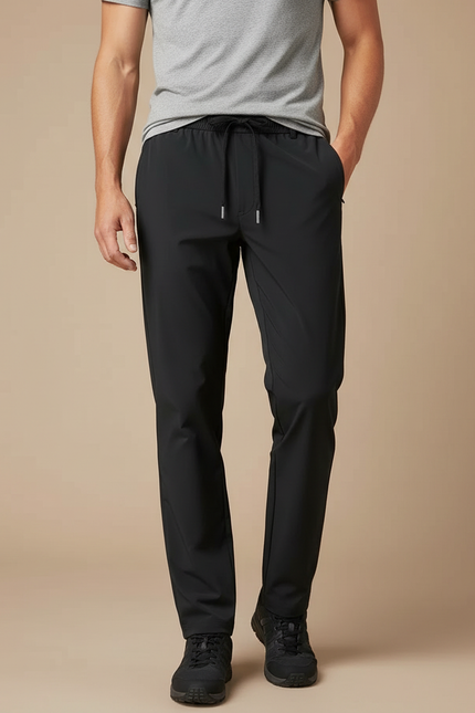 Pantalon Randonnée Homme Noir Fluide Léger Cordon - Polyester