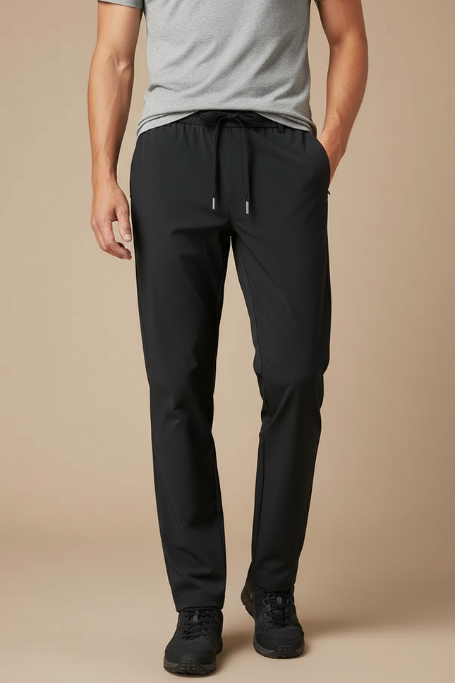 Pantalon Randonnée Homme Noir Fluide Léger Cordon - Polyester