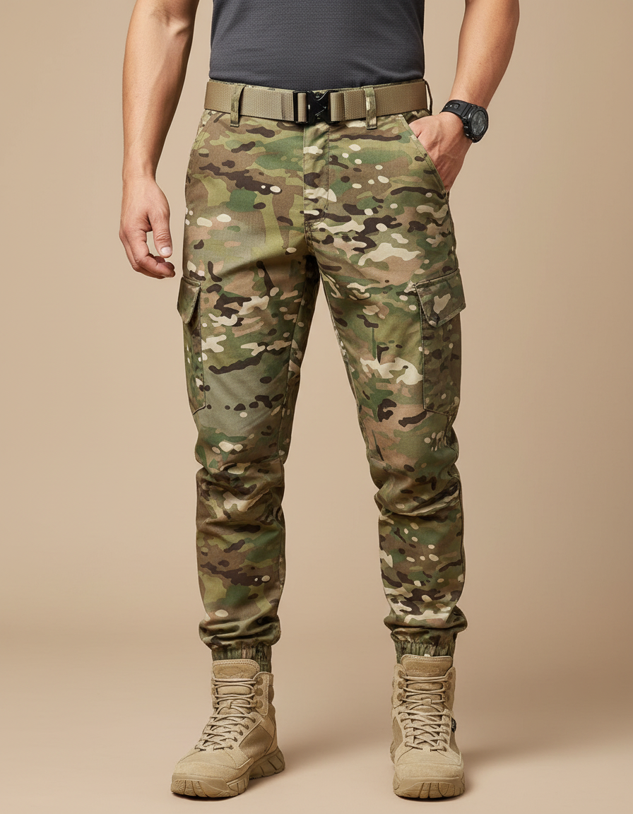 Pantalon Randonnée Camouflage Cargo Léger Homme Jogger - Multicolore Polyester