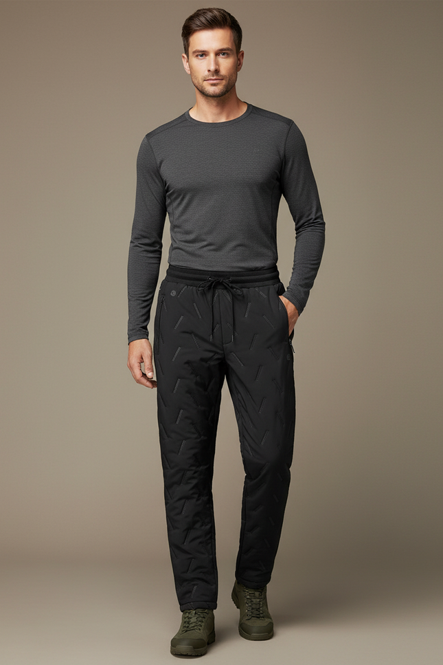 Pantalon Randonnée Matelassé Noir Motif Géométrique Hiver - Polyester