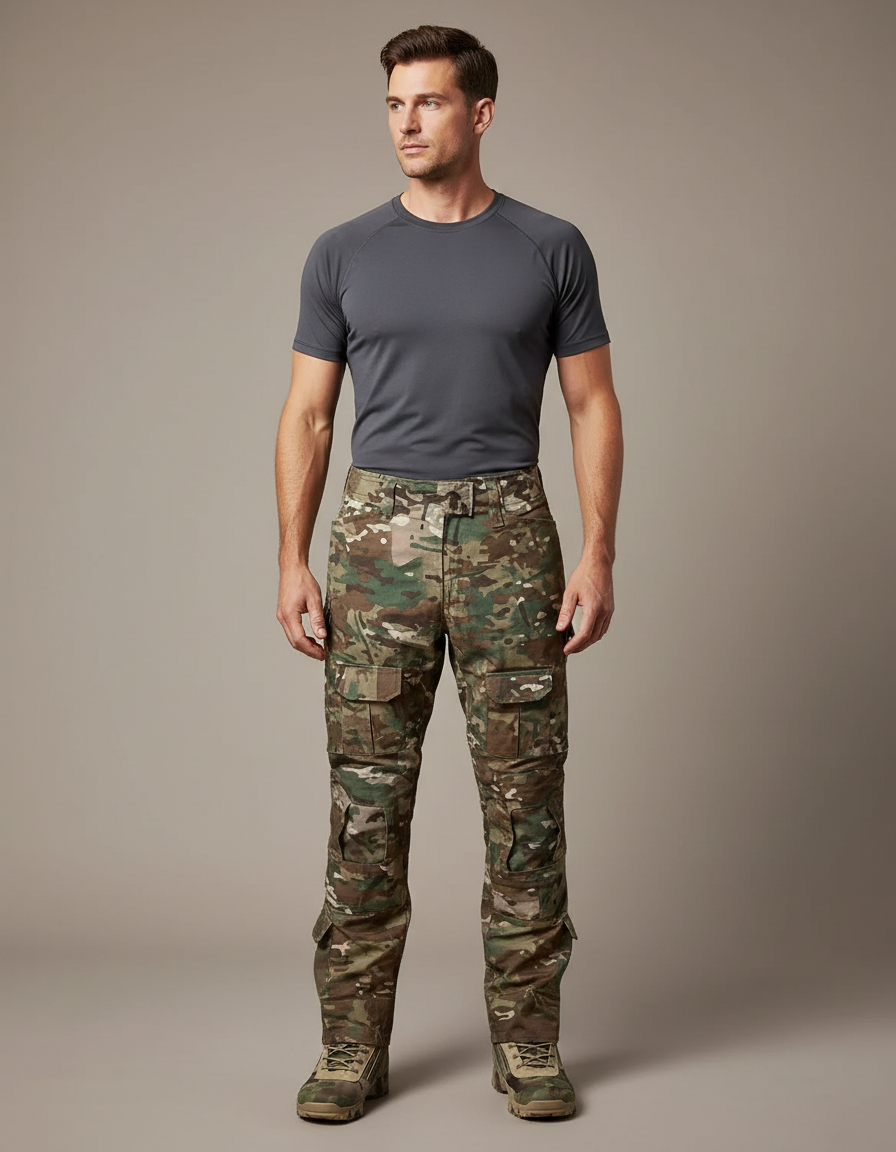 Pantalon Randonnée Camouflage Militaire Cargo Renforcé Homme - Multicolore Toile