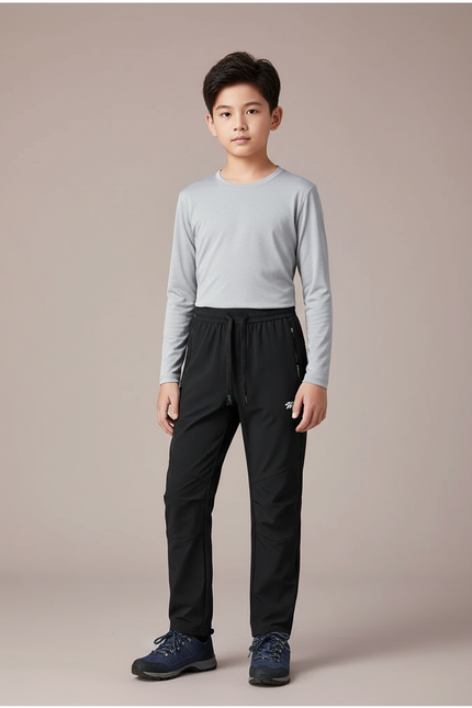 Pantalon Randonnée Noir Enfant Léger Sport Cordon - Polyester