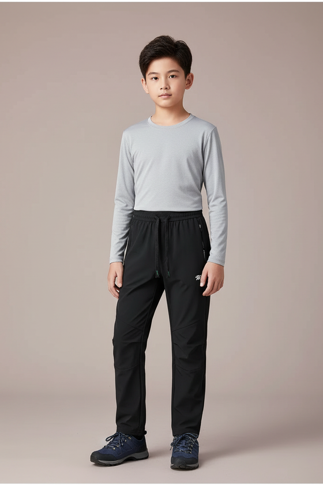 Pantalon Randonnée Noir Enfant Léger Sport Cordon - Polyester