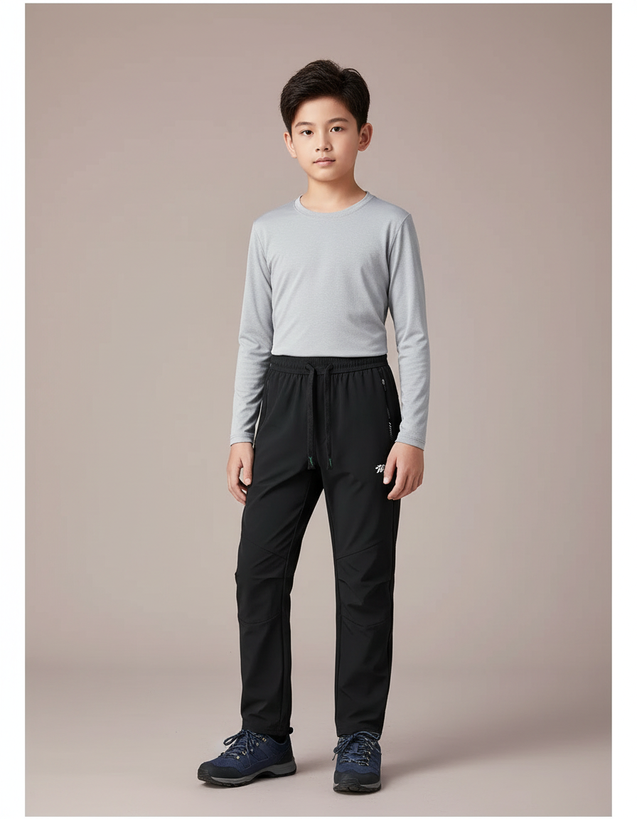 Pantalon Randonnée Noir Enfant Léger Sport Cordon - Polyester