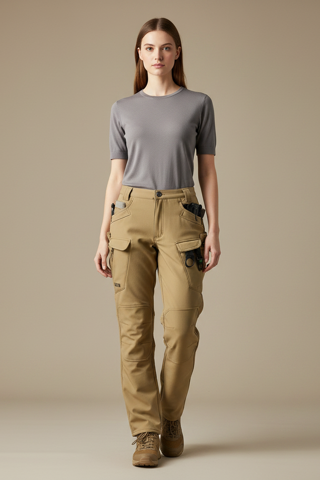 Pantalon Randonnée Kaki Femme Cargo Multi-Poches Robuste - Toile