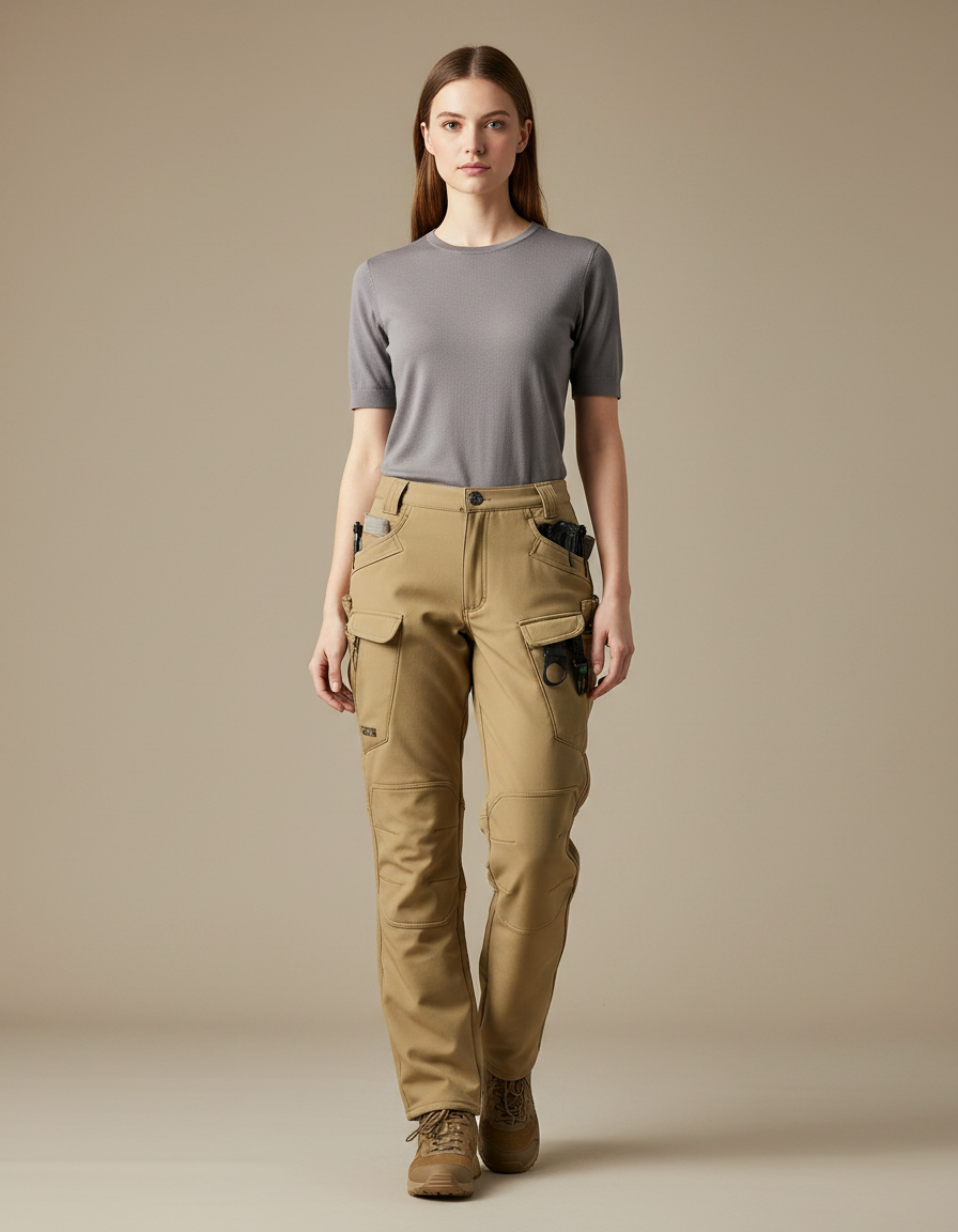 Pantalon Randonnée Kaki Femme Cargo Multi-Poches Robuste - Toile