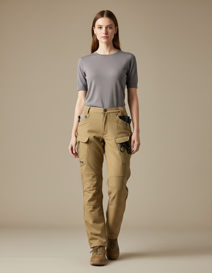 Pantalon Randonnée Kaki Femme Cargo Multi-Poches Robuste - Toile