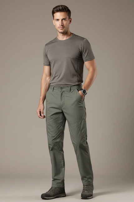 Pantalon Randonnée Cargo Droit Vert Militaire Homme - Kaki Toile