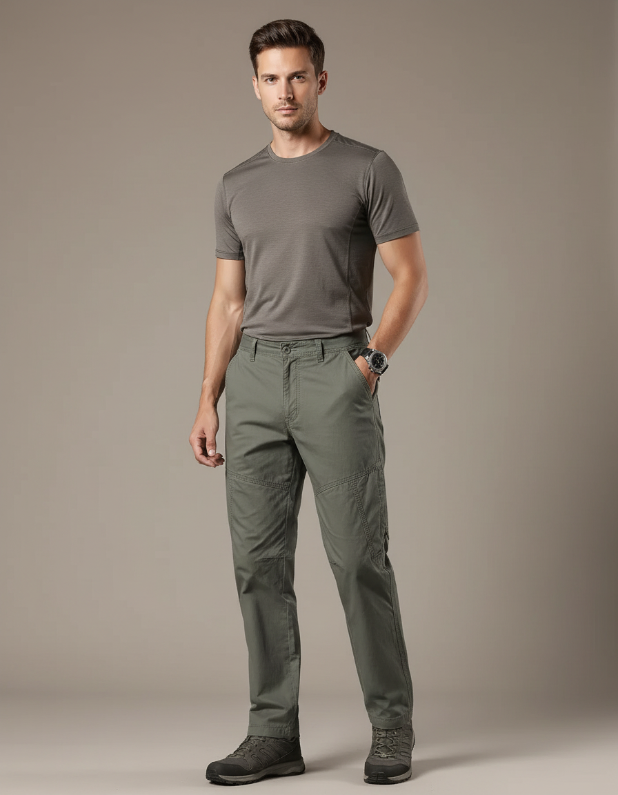 Pantalon Randonnée Cargo Droit Vert Militaire Homme - Kaki Toile