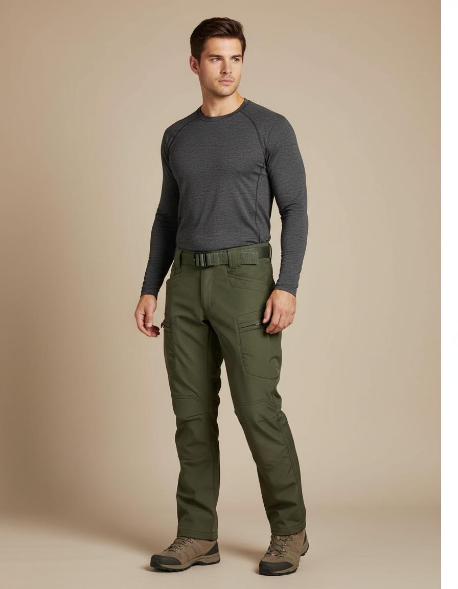 Pantalon Randonnée Vert Militaire Homme Cargo Tactique - Kaki Polyester