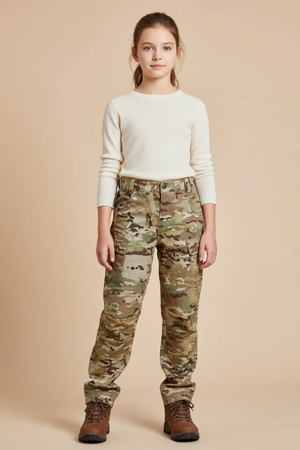 Pantalon Randonnée Camouflage Multipoches Enfant Robuste - Multicolore Toile