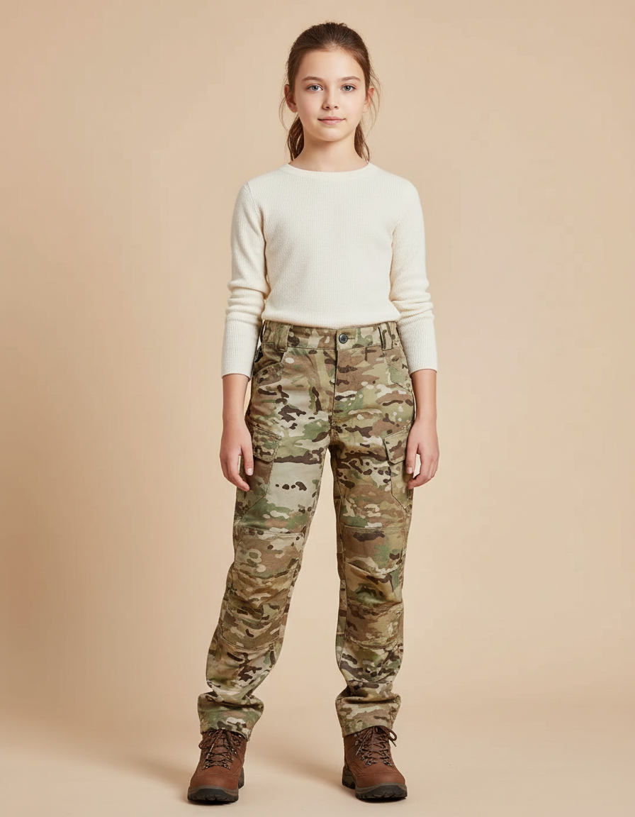 Pantalon Randonnée Camouflage Multipoches Enfant Robuste - Multicolore Toile