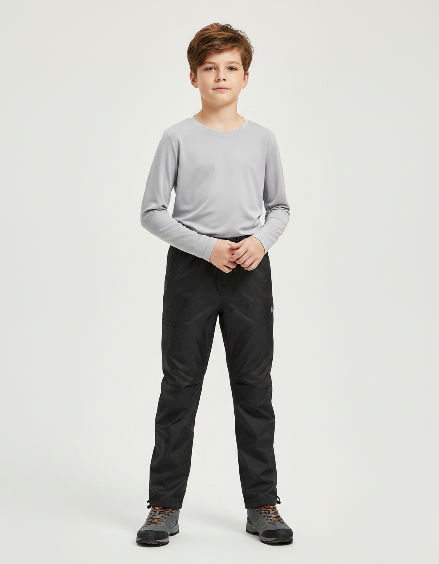 Pantalon Randonnée Noir Imperméable Léger Enfant - Polyester