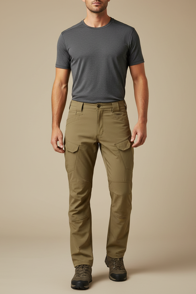 Pantalon Randonnée Kaki Homme Cargo Tactique Ajustable - Polyester