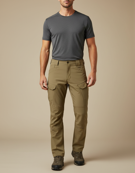 Pantalon Randonnée Kaki Homme Cargo Tactique Ajustable - Polyester