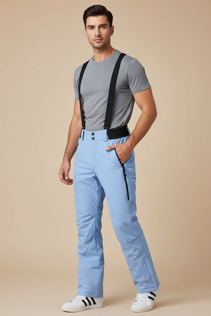 Pantalon Randonnée Bleu Ciel Imperméable Bretelles Homme - Polyester