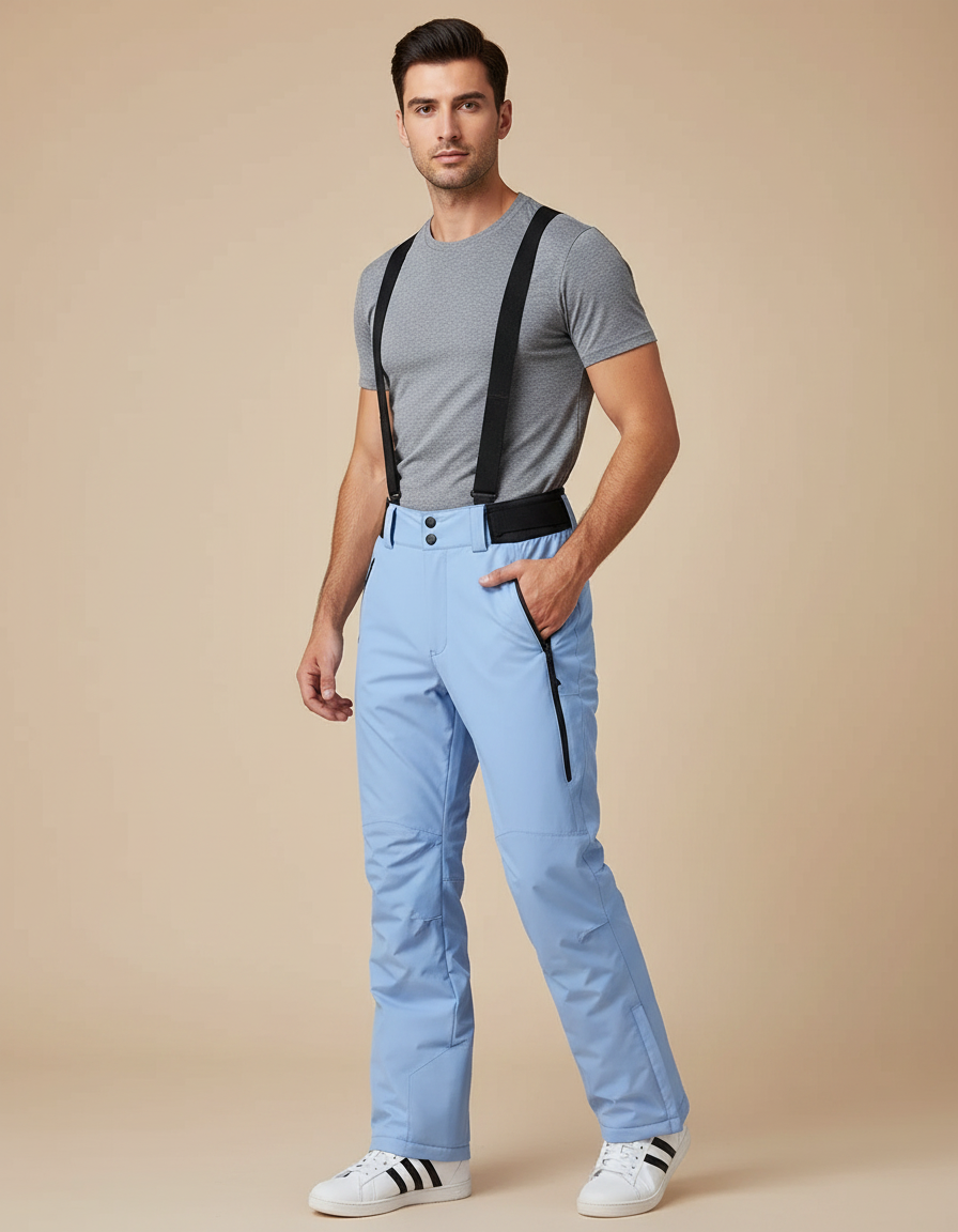Pantalon Randonnée Bleu Ciel Imperméable Bretelles Homme - Polyester