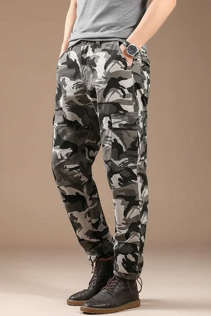 Pantalon Randonnée Camouflage Gris Ample Cargo Homme - Toile