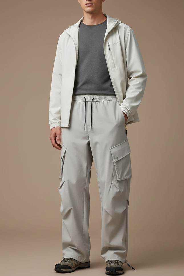 Pantalon Randonnée Gris Clair Cargo Ample Décontracté - Polyester