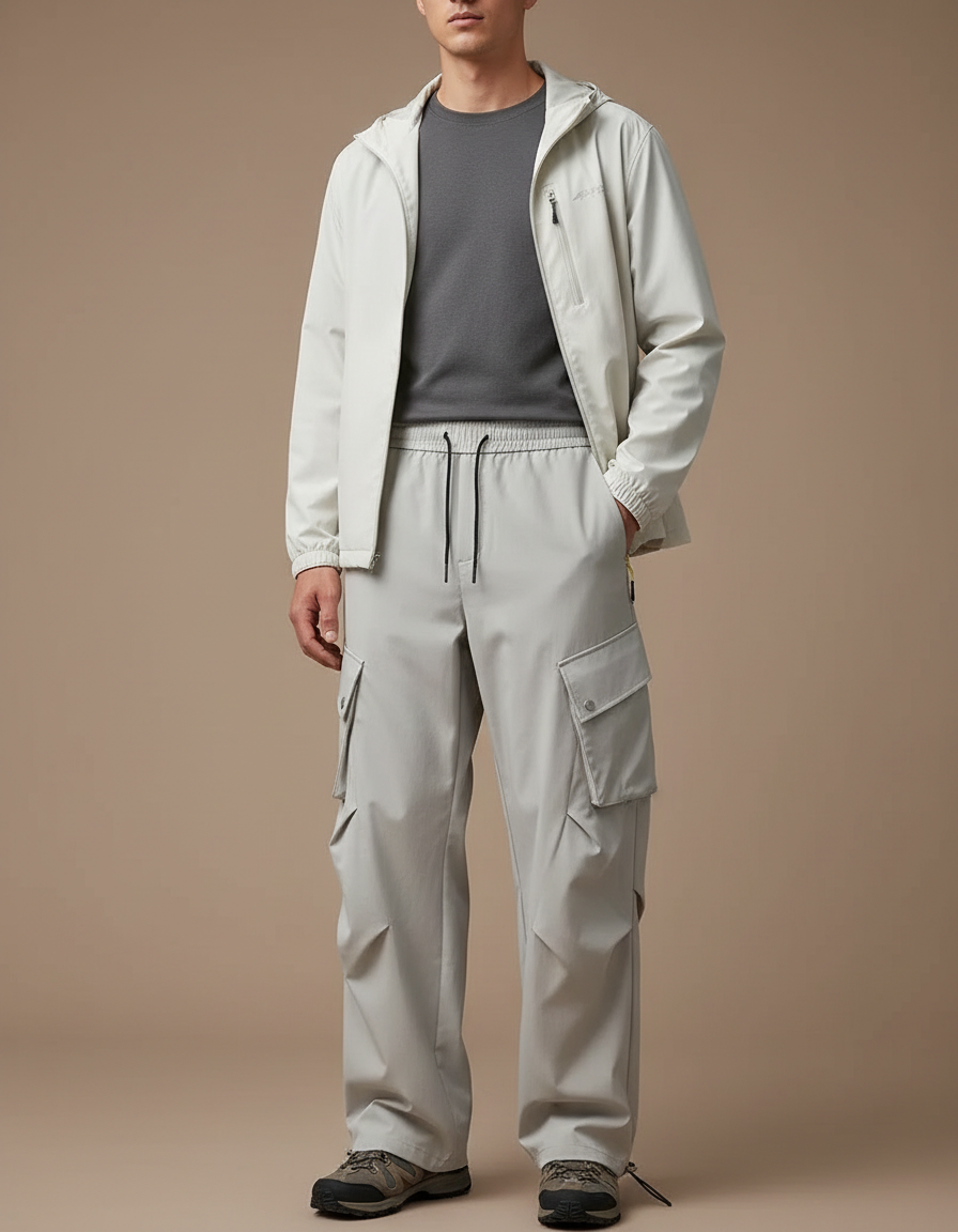 Pantalon Randonnée Gris Clair Cargo Ample Décontracté - Polyester