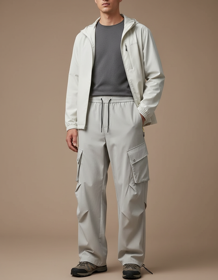 Pantalon Randonnée Gris Clair Cargo Ample Décontracté - Polyester