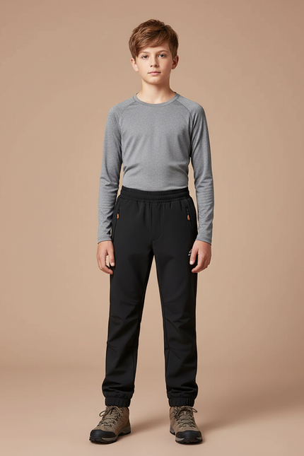 Pantalon Randonnée Noir Enfant Imperméable Élastique Doublé - Polyester