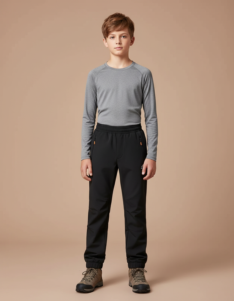 Pantalon Randonnée Noir Enfant Imperméable Élastique Doublé - Polyester