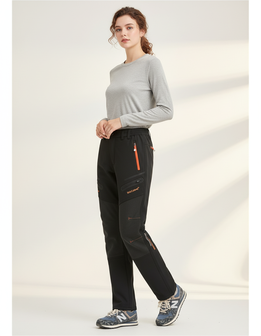 Pantalon Randonnée Noir Softshell Femme Chaud Zippé - Polyester