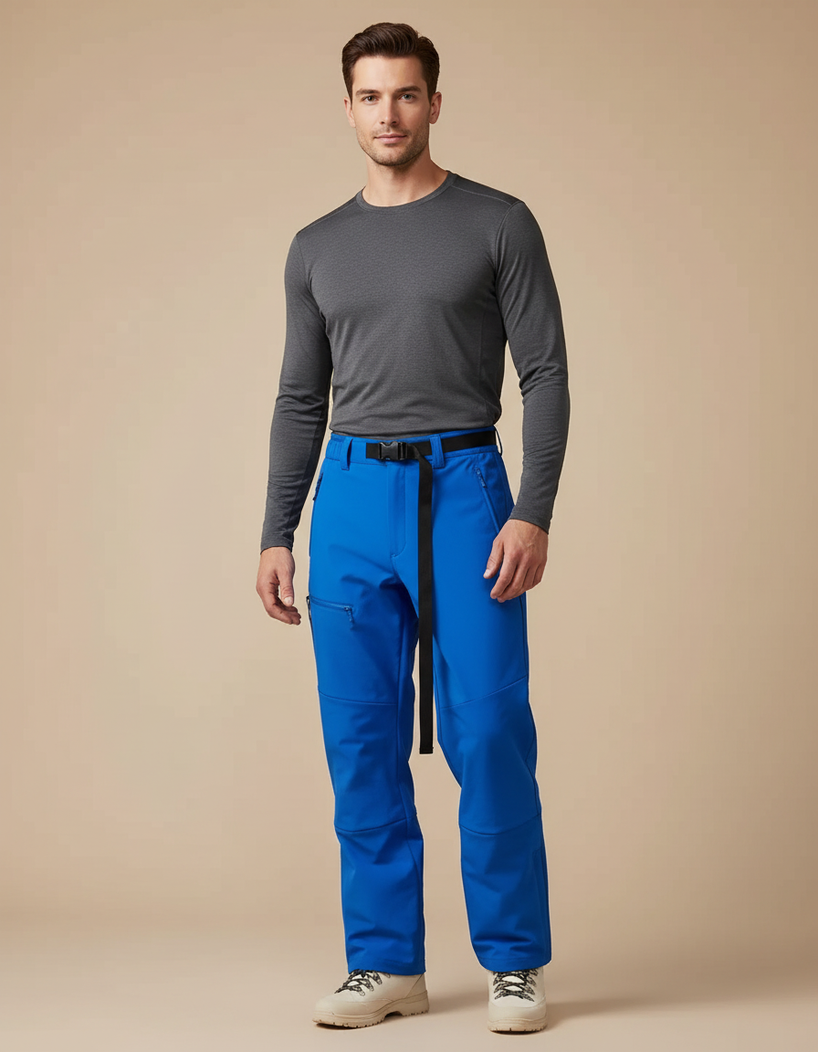 Pantalon Randonnée Bleu Électrique Ample Ceinture Intégrée Homme - Polyester